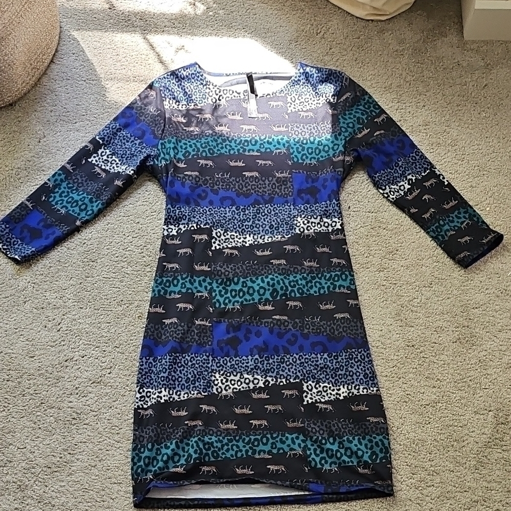 Stylish Blue and Black Animal Print Dress